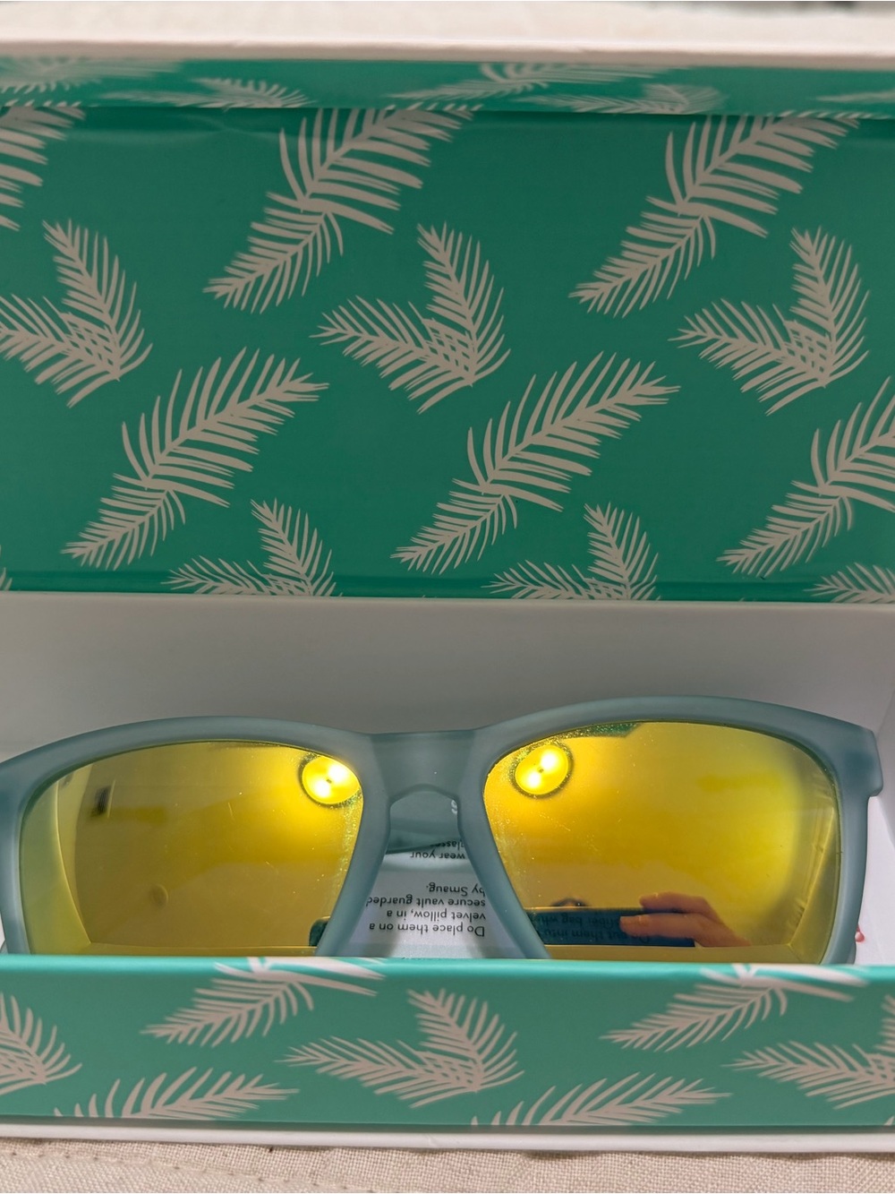 Yellow Mirrored Lens Sunglasses with Light Blue Frame